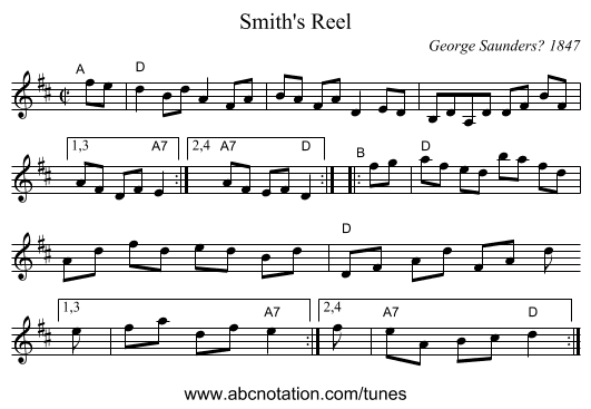 Smith's Reel - staff notation