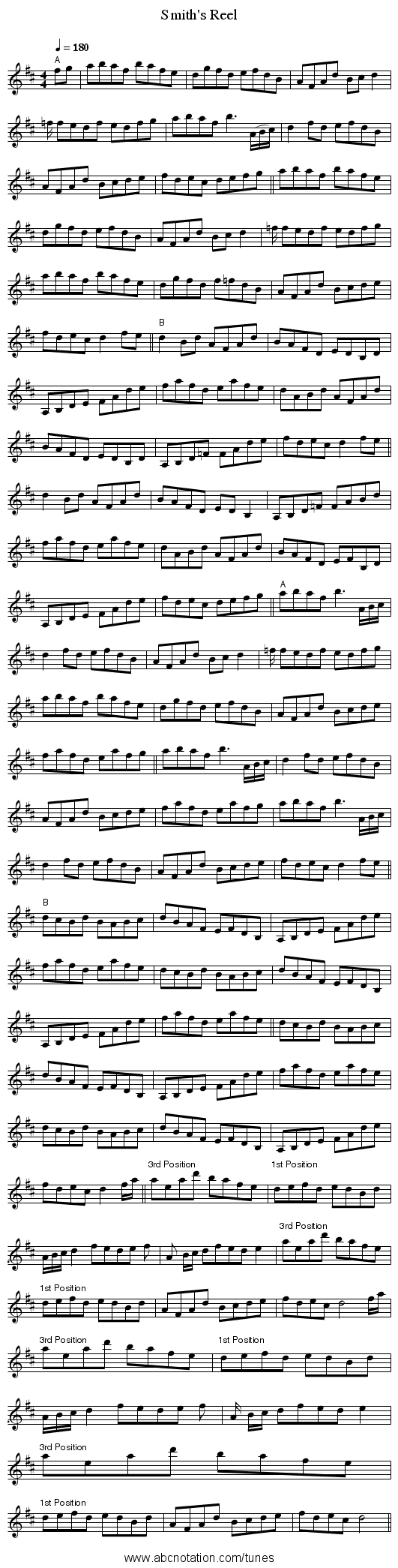 Smith's Reel - staff notation