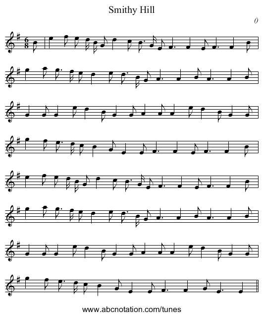Smithy Hill - staff notation