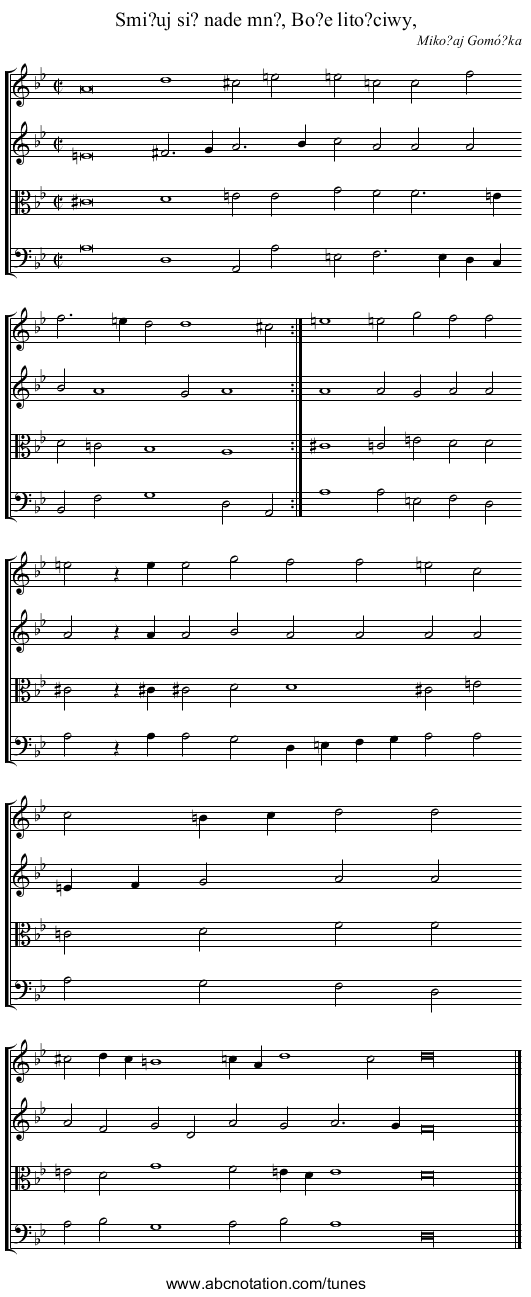 Smi?uj si? nade mn?, Bo?e lito?ciwy, - staff notation