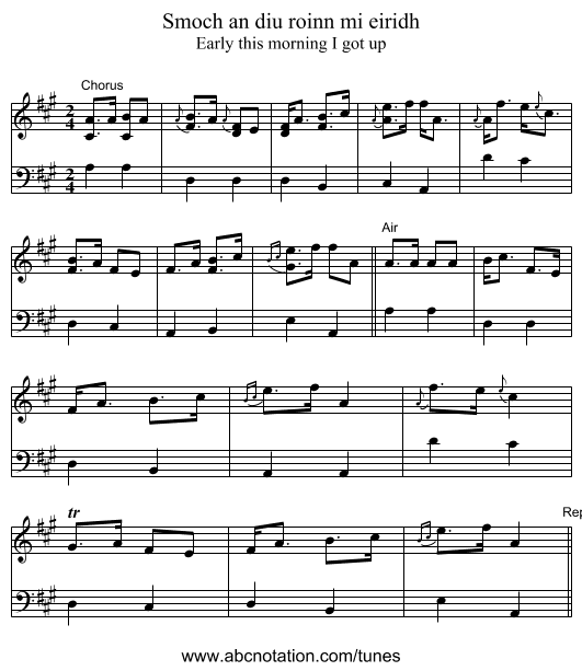 Smoch an diu roinn mi eiridh - staff notation