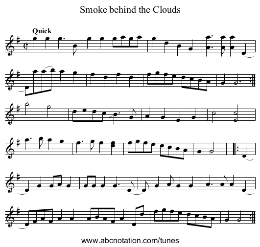 Smoke behind the Clouds - staff notation