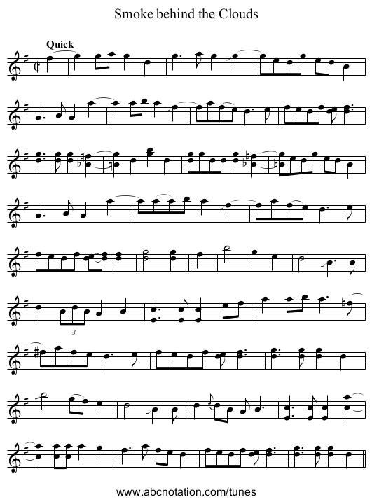 Smoke behind the Clouds - staff notation