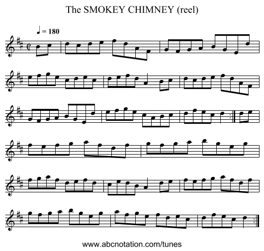 SMOKEY CHIMNEY (reel), The - staff notation