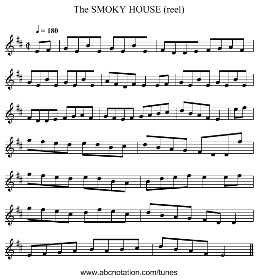 SMOKY HOUSE (reel), The - staff notation