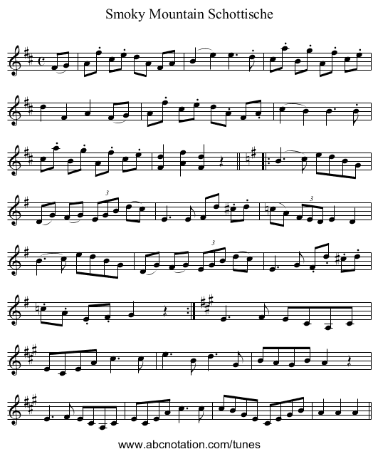 Smoky Mountain Schottische - staff notation