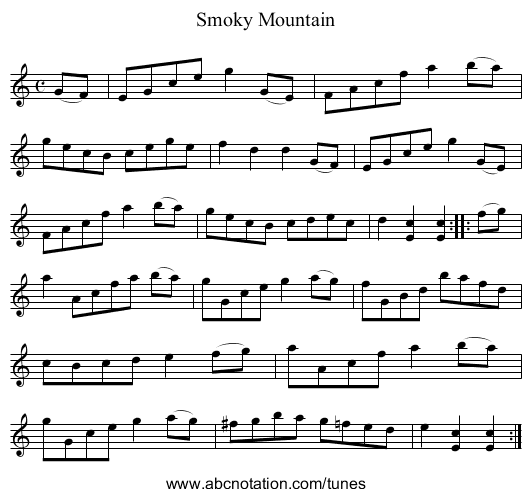 Smoky Mountain - staff notation