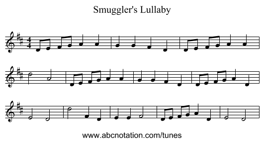 Smuggler's Lullaby - staff notation