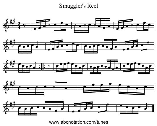 Smuggler's Reel - staff notation