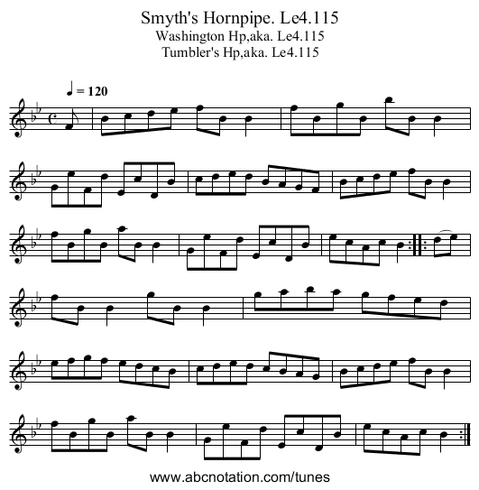 Smyth's Hornpipe. Le4.115 - staff notation