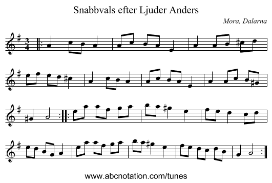 Snabbvals efter Ljuder Anders - staff notation