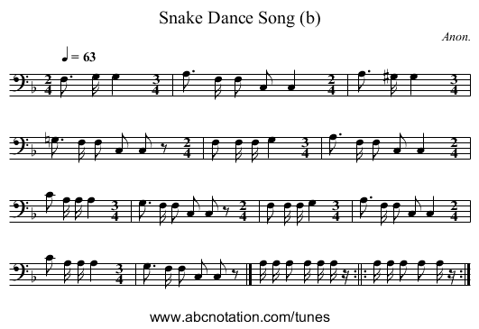 Snake Dance Song (b) - staff notation