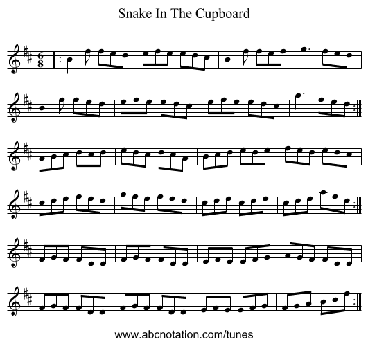 Snake In The Cupboard - staff notation
