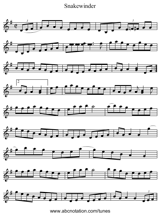 Snakewinder - staff notation