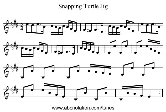 Snapping Turtle Jig - staff notation