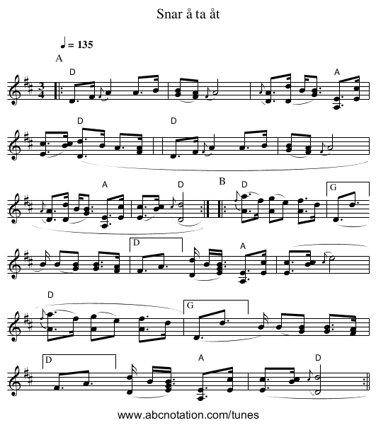 Snar å ta åt - staff notation