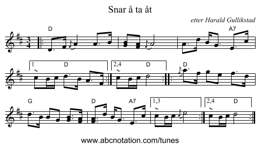 Snar &aring; ta &aring;t - staff notation