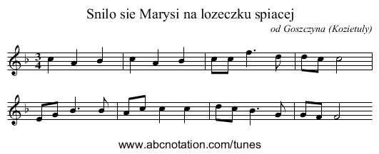 Snilo sie Marysi na lozeczku spiacej - staff notation