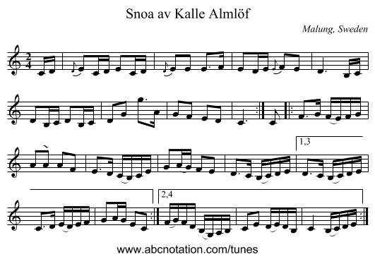 Snoa av Kalle Alml&ouml;f - staff notation