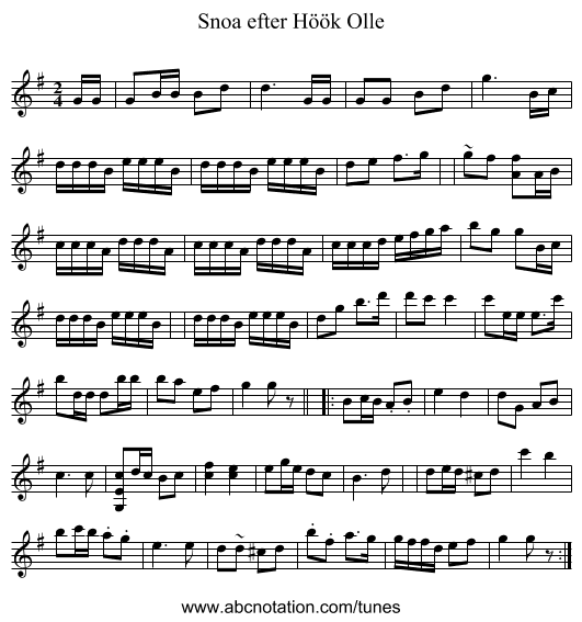 Snoa efter H&ouml;&ouml;k Olle - staff notation