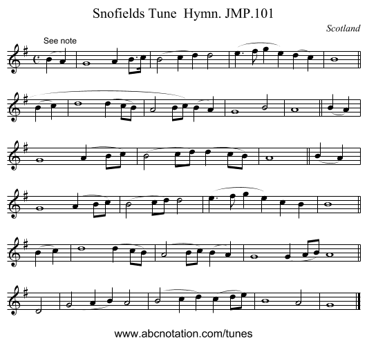 Snofields Tune  Hymn. JMP.101 - staff notation