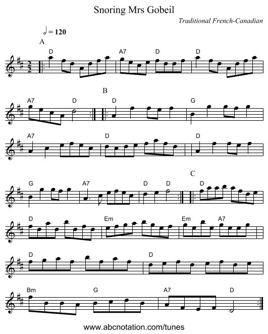 Snoring Mrs Gobeil - staff notation
