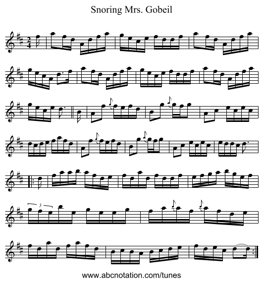 Snoring Mrs. Gobeil - staff notation