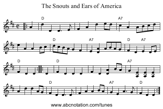 Snouts and Ears of America, The - staff notation