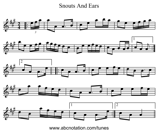 Snouts And Ears - staff notation