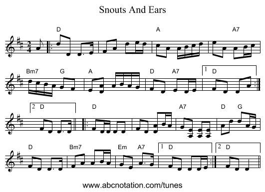 Snouts And Ears - staff notation