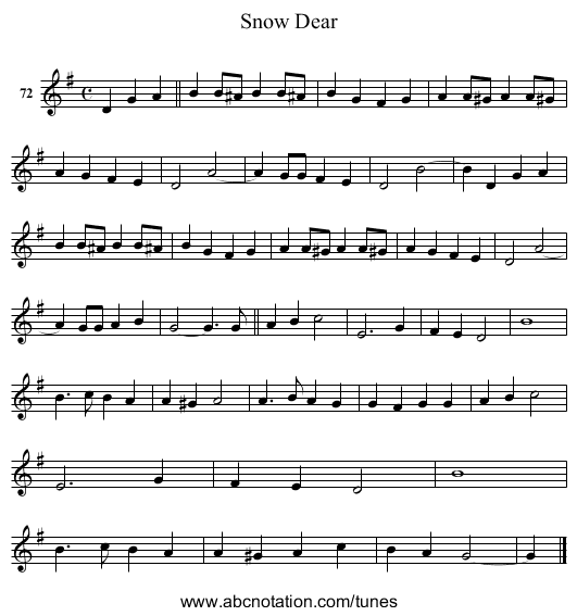 Snow Dear - staff notation