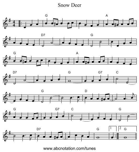 Snow Deer - staff notation