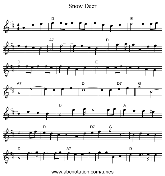 Snow Deer - staff notation
