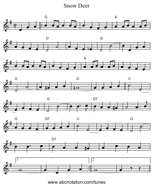 Snow Deer - staff notation