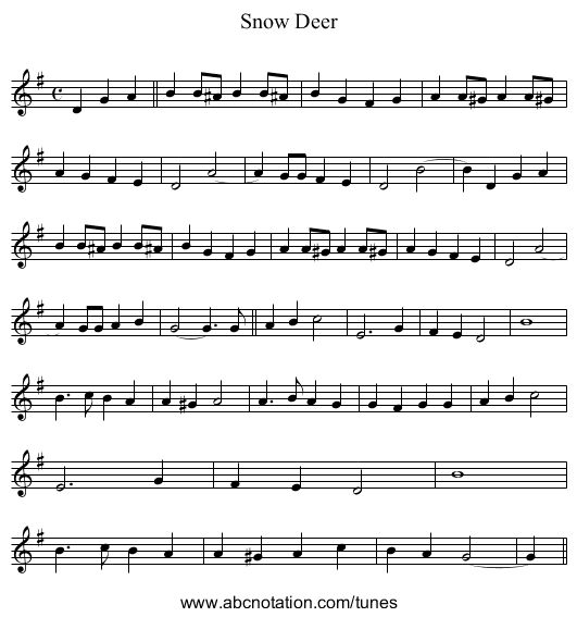Snow Deer - staff notation