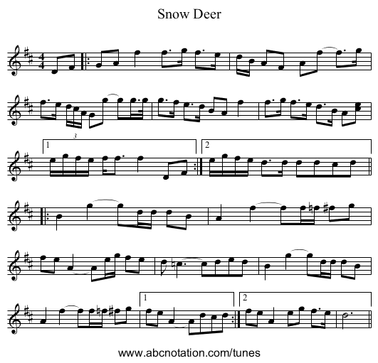 Snow Deer - staff notation