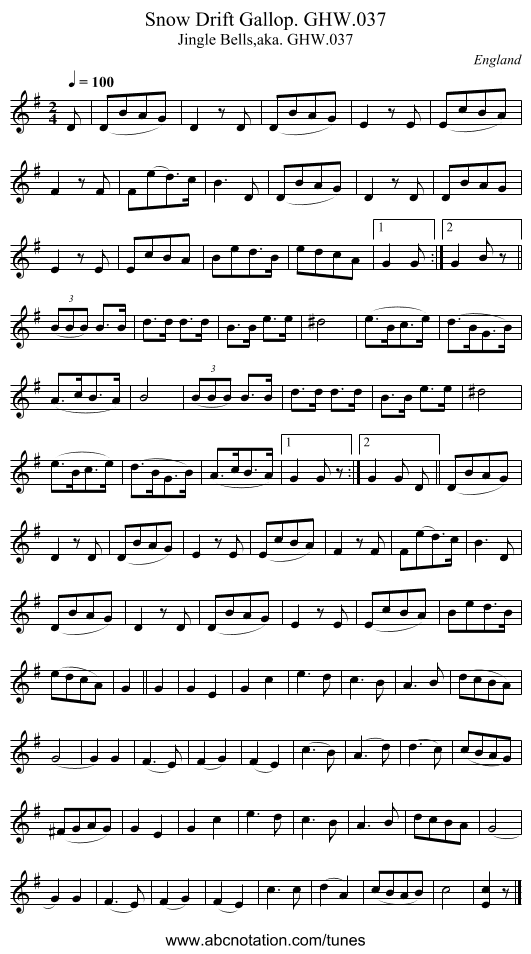 Snow Drift Gallop. GHW.037 - staff notation