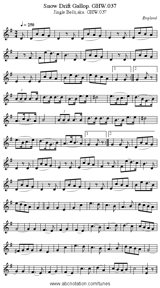 Snow Drift Gallop. GHW.037 - staff notation