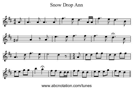 Snow Drop Ann - staff notation