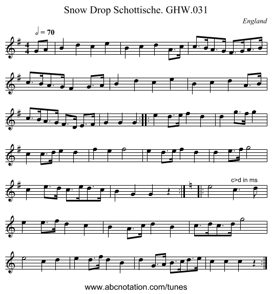 Snow Drop Schottische. GHW.031 - staff notation