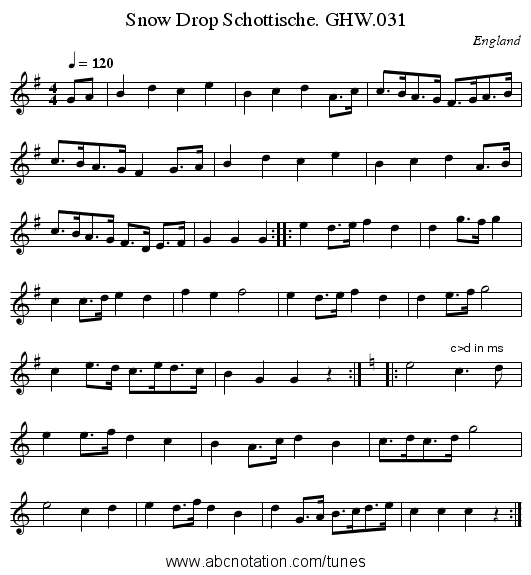 Snow Drop Schottische. GHW.031 - staff notation