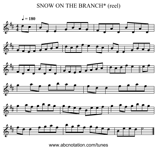 SNOW ON THE BRANCH* (reel) - staff notation