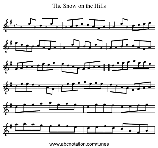 Snow on the Hills, The - staff notation