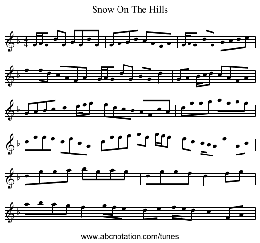 Snow On The Hills - staff notation