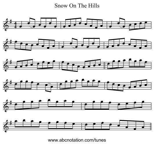 Snow On The Hills - staff notation