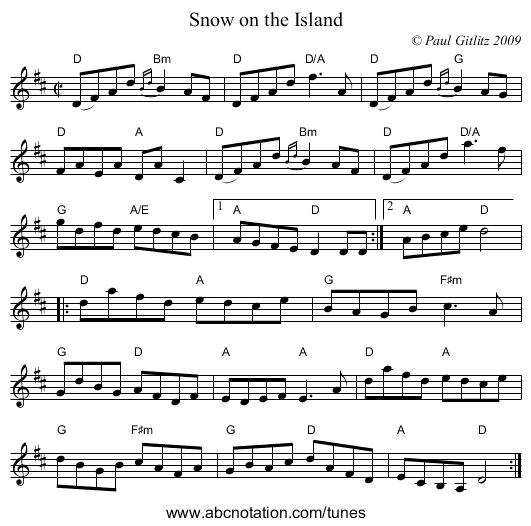 Snow on the Island - staff notation