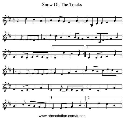Snow On The Tracks - staff notation