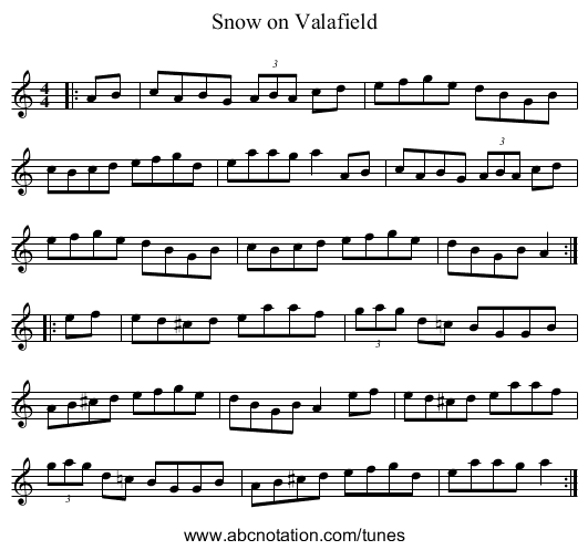 Snow on Valafield - staff notation