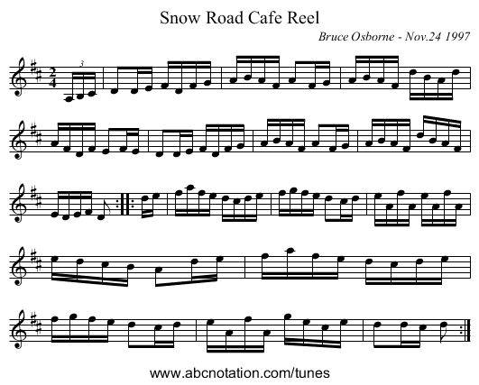 Snow Road Cafe Reel - staff notation