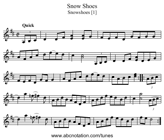 Snow Shoes - staff notation